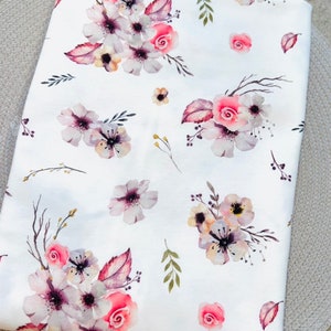 Jersey cotton fabrics digital print Maraki bouquet small pink on white