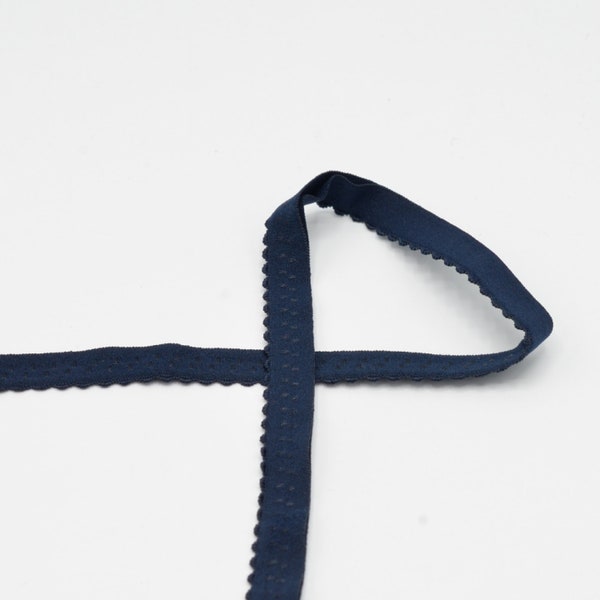 12 mm Falzgummi Einfassgummi Wäschegummi elastisches Einfassband mit Zierde Dunkelblau Maraki - ab 1 m