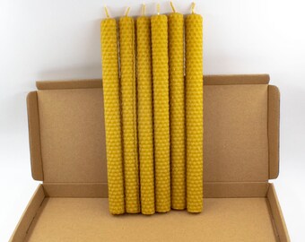 Natural beeswax candles, hand-rolled from beeswax sheets, eco-friendly honeycomb candle gift, set of 6 beeswax pillars in a box