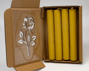 Natural beeswax candles, hand-rolled from beeswax sheets, eco-friendly honeycomb candle gift, set of 4 beeswax pillars in a box