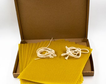 Kit per la creazione di candele in cera d'api, fogli di cera d'api per candele, 10 pezzi 23 x 16,5 cm e stoppino per candela arrotolata, fai da te