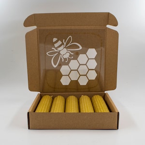 Beeswax candles in box, 5 pcs 10.5 x 3 cm,  hand rolled pillar candle, 100% pure beeswax