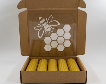 Beeswax candles in box, 5 pcs 10.5 x 3 cm,  hand rolled pillar candle, 100% pure beeswax