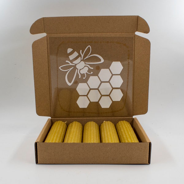 Bougies en cire d'abeille en boîte, 5 pièces 10,5 x 3 cm, bougie pilier roulée à la main, 100% pure cire d'abeille