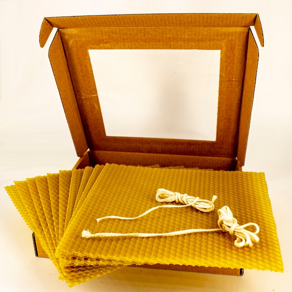 Beeswax candle making kit, beeswax sheets for candles, 10 pcs 17 x 17 cm & wick for rolled candle, DIY