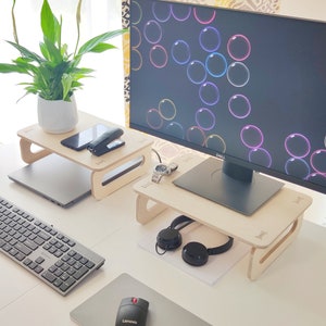 Dual Monitor Stand Riser (Set of two).  Wooden Desk Organizer. Wood monitor riser. Screen Stand for Laptop or Computer. Desktop Organizer