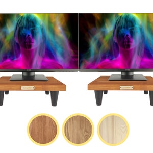 Dual monitor stand for desk, Wooden monitor riser (Set of two stands).
