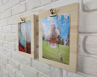 Rustic Photo Frame, Wooden Photo Clip Holder, Photo Clipboard