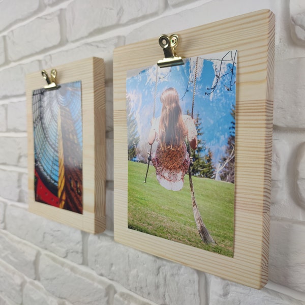 Rustic Photo Frame, Wooden Photo Clip Holder, Photo Clipboard