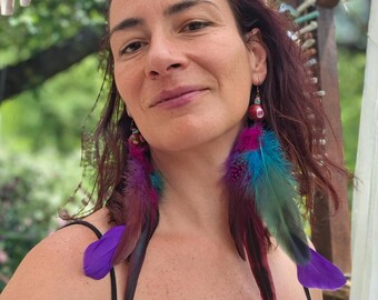 Extra Long Feather Earrings – Nature Inspired Earthy Boho Statement Festival Jewelry | Boho Alt Gift for Her | Rooster & Pheasant Feathers
