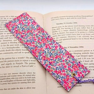 Liberty print bookmark, book gift, reading gift, handmade fabric bookmark, letterbox gift, Wiltshire Bud B Pink