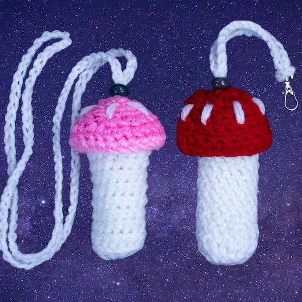 Crochet Mushroom Keychain OR Necklace Vape Hidden Stash Pouch | Handmade Vape Pen Holder | Festival Rave Accessories