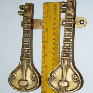 7'' Inches Royal Sitar Door Pull Set | Brass Guitar Door Handle | Instruments Theme Décor