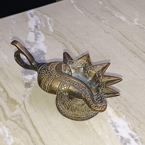 Brass Shell Oil Lamp Holder | Handicrafts Sea Shell Oil Wick Lamp | Prayer Temple Decor