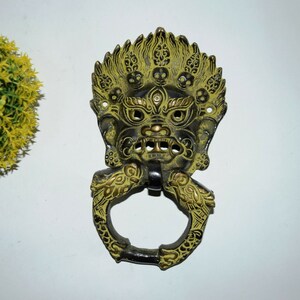 Demon Head Doorbell | Brass Devil Face Dual Dragon Knocker | Scary Home Bell