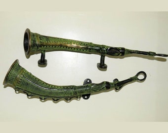 Brass Shehnai Door Pull | 12.5'' Inches Saxophone Design Door Handle Pair Decor