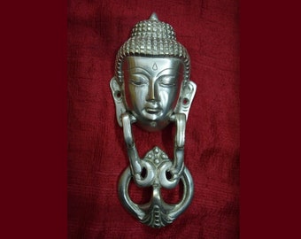 Tibet Gautama Buddha Knocker | Brass Metal Tibetan Theme Doorbell | Door knocker in Silver Color