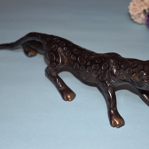 11&#39;&#39; Inches Cheetah Animal Sculpture | Brass Stalking Black Panther Figure | Fireplace Birthday Gift Home Decoration