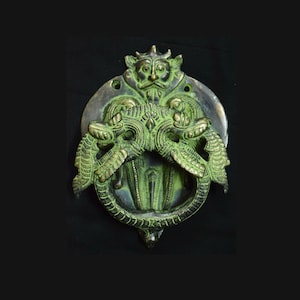 Ethnic Dual Design Yali Head Door Knocker | Brass Handicraft Cottage Doorbell | Door Accessories