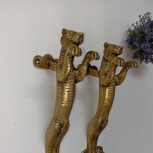 Jumping Tiger Shape Main Gate Handles | Brass Leaping Jaguar Design Door Pull Set | 1.8 KG Door Handles
