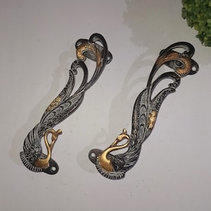 Male Female Peafowl Door Pull Set | Brass Peacock Bird Unique Design Sliding Door Handle
