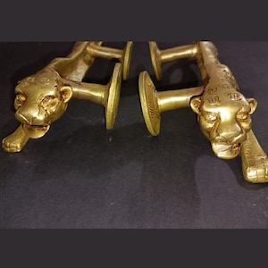 Jaguar 11&quot; Inches Door Handle Round Base | Brass Panther Design Door Pull Set | Total Weight: 1020 x 2 = 2040 Grams Approx