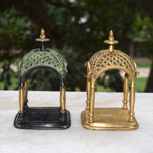 Brass Small Temple | Hindu Puja Ghar | Inhouse Mandir in Green and Golden Colour| Set of 02 pieces.