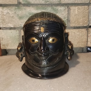 Shiva Mukhalingam Head Sculpture | Brass Lord Shiva Face Statue | Weight- 2 KG Approx Religious Home Table Décor