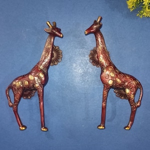 Giraffe Long Neck Design Door Handle | Brass Flower Base Camelopard Animal Door Pull Set | Total Weight: 745 X 2 = 1490 Grams Approx.