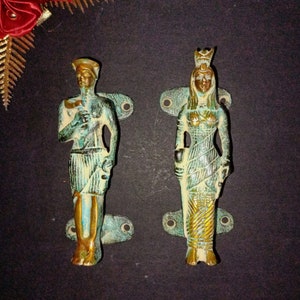 Brass King Queen Handle Pair | Egyptian Man Woman Door Pull | Exquisite Theme Decoration