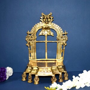Brass Temple Yali Throne | 12&#39;&#39; Inches Semi Attached Singhasan | God Seat With Peacock Engraving