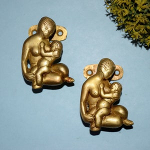 Breastfeeding Mother Brass Door Handles Pair | Mom and Baby Love Drawer Pull Knob | Strong Durable Patio Hardware Door Fittings