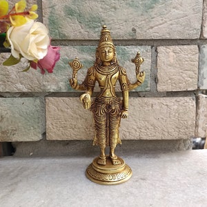 Lord Narayana Classic Theme Murti | Brass Jagannath Avatar Vishnu Table Statue | Collection Idol Home Exhibition Decor