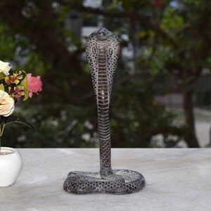 Greek Serpent Pure Brass Antique Statue | Kaliya Snake Table Showpiece Sculpture