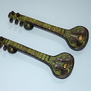 Saraswati Veena 10'' Inches Ethnic Door Puller | Brass Musical Sitar Door Handle Pair | Porch Backyard Garden Welcome Accessories