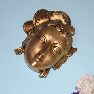 Brass Victorian Lady Head Sculpture | Dramatic Face Wall Hanging Décor | French Feminine Traditional Home Accessories