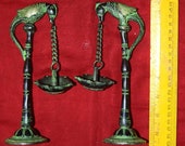Festival Decoration Oil Diya Brass Parrot Hanging Wick Lamp Home Temple Decor Set of 02 Pieces