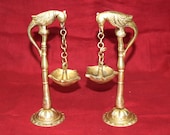 Set of 02 Parrot Hanging Wick Oil Diya Brass Diya for Home Temple Housewarming Lamp