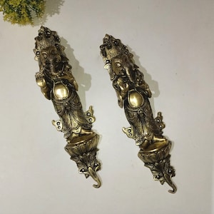 14&#39;&#39; Inches Elephant Design Door Pull Set | Brass God Blessings Door Handle Pair | Weight: 1115 x 2 = 2230 Grams Approx