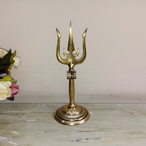 9.5&quot; Inches Shiva Trishul | Brass Mahadev Trident Temple Decoration