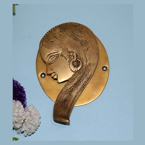 Traditional Lady Brass Door Ring Puller| Shying Face Door Knocker With Base | Women&#39;s Bedroom Exterior Door Hanger