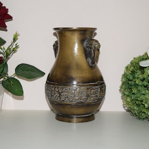 Brass Vintage Flower Pot Jar Modern Accent | Mysterious Patterned Rare Showpiece Handled Vase | Weight- 1.880 KG Approx.