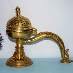 7.5&quot; Inches Dhoop Dani Stand | Brass Jaali Dhoop Box | Temple Decoration | Handle Decor Prayer Lamp