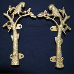 8" inch papegaai met boomdeurkruk | Messing paar deurkruk papegaaien