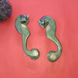 Zestaw klamek do drzwi Peacock 8 cali | Mosiężna klamka z motywem pawia | Dekoracja drzwi w stylu ogrodowym