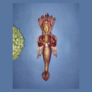 Mythology Naag Kanya Door Handle | Brass Praying Mermaid Design Entry Door Pull | Welcome Home Decor