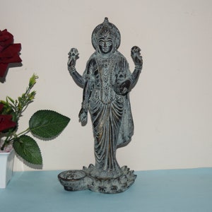 Brass Maa Laxmi Sculpture 10&#39;&#39; Inches Antique Color | Auspicious Lakshmi Statue Hindu Goddess of Money | Weight- 1.850 KG Approx.