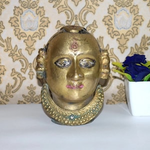 Lady Head Antique Sculpture | Brass Woman Face Statue | Table Decor Engraving With Maharashtrian Art