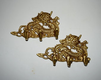 Japanese Fengshui Mythical Creature Wall Hook | Legendary Snake Dragon Brass Door Hanger