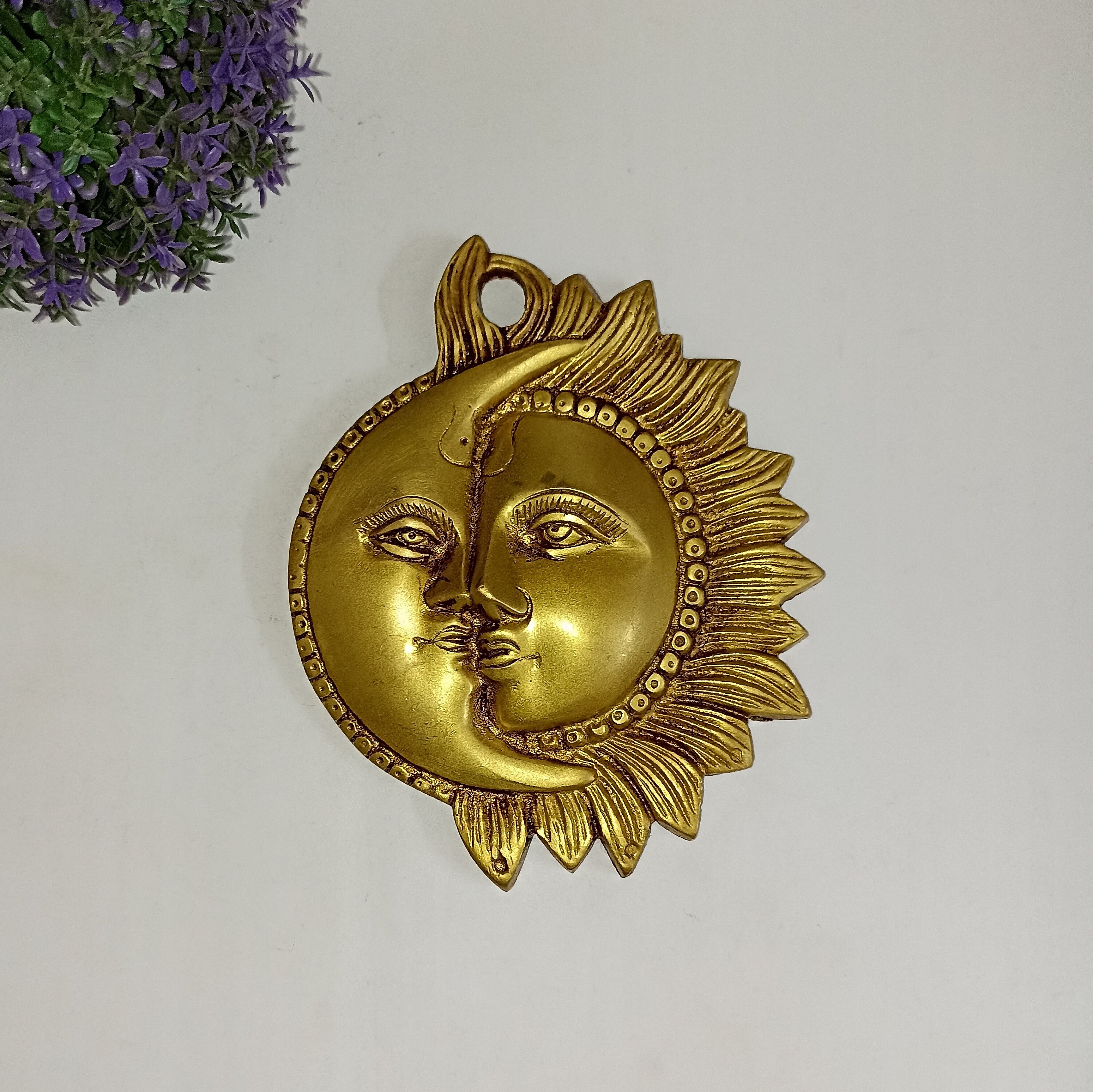 Sun Moon Face Wall Hanging Art Decor | Brass Mythical Theme Wall